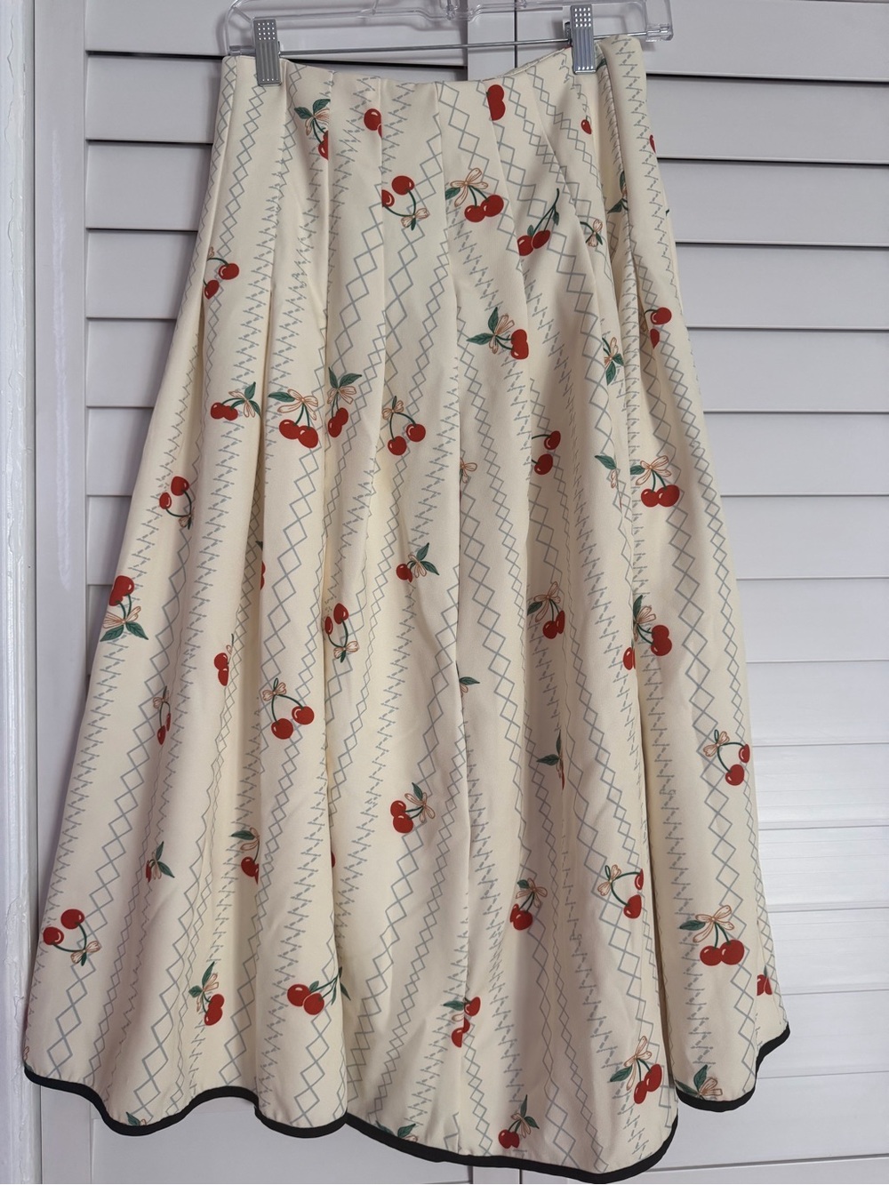 SHEIN Cream Circle Skirt with Red Cherry Print